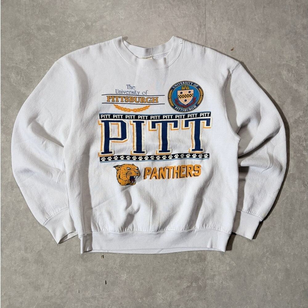90s Vintage Pittsburgh Panthers White Crewneck -L